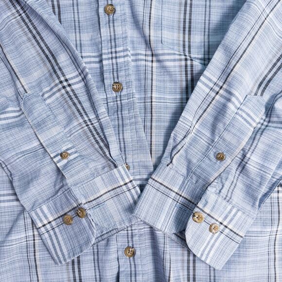 Haggar Long Sleeve Plaid Cotton Blend Button Down Shirt Blue Mens Large Office - Picture 11 of 16